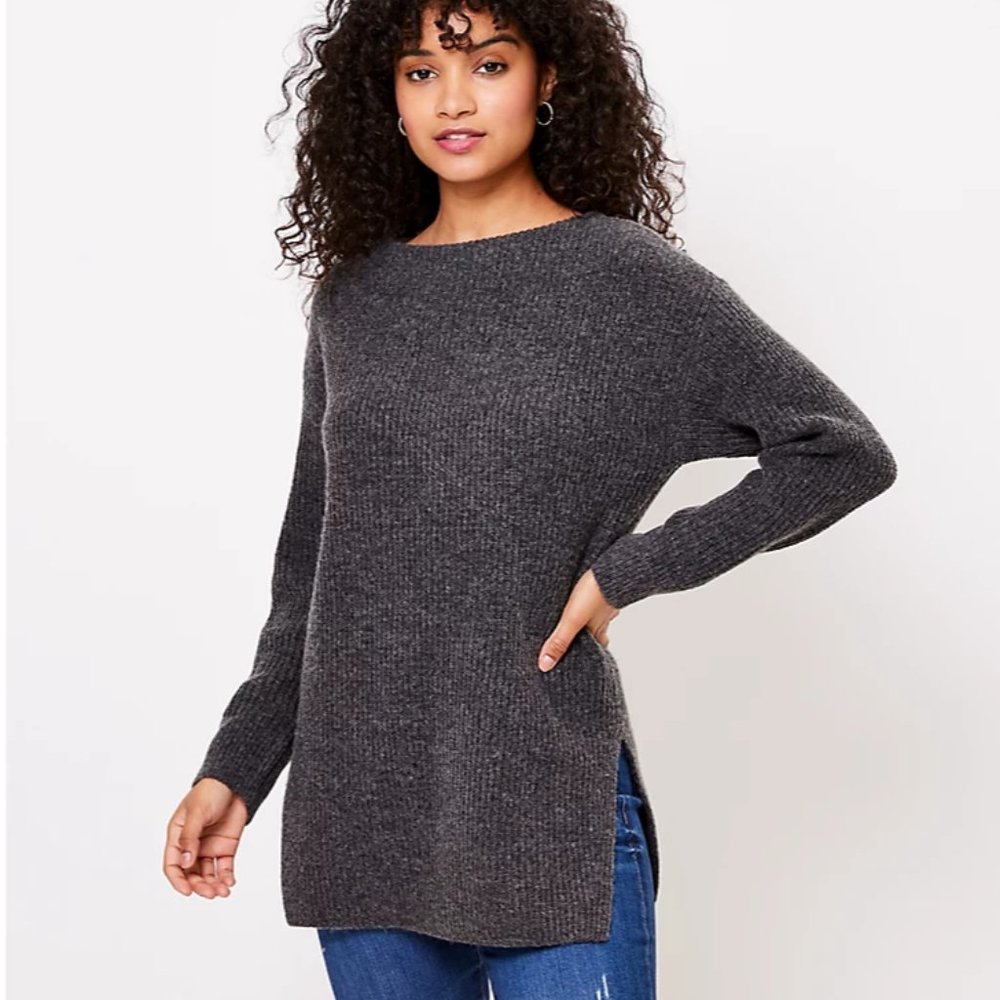 Ribbed Boatneck Tunic Sweater